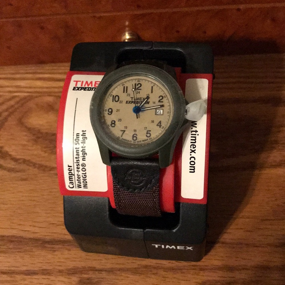 Timex watch with brown band-never worn!